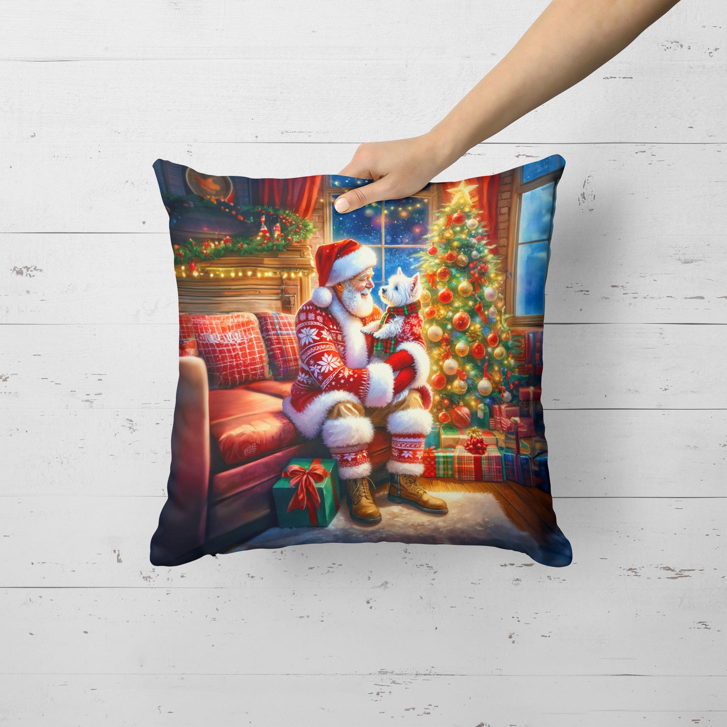 Westie and Santa Claus Throw Pillow