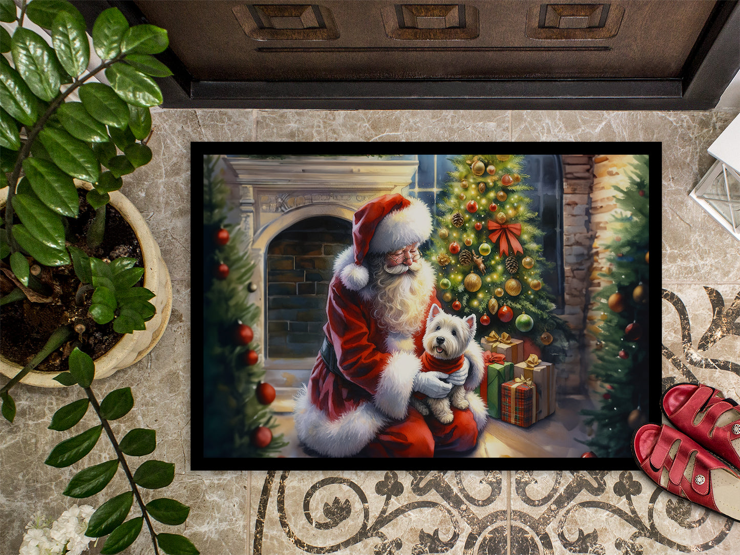 Westie and Santa Claus Doormat