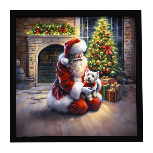 Buy this Westie and Santa Claus Framed Metal Print