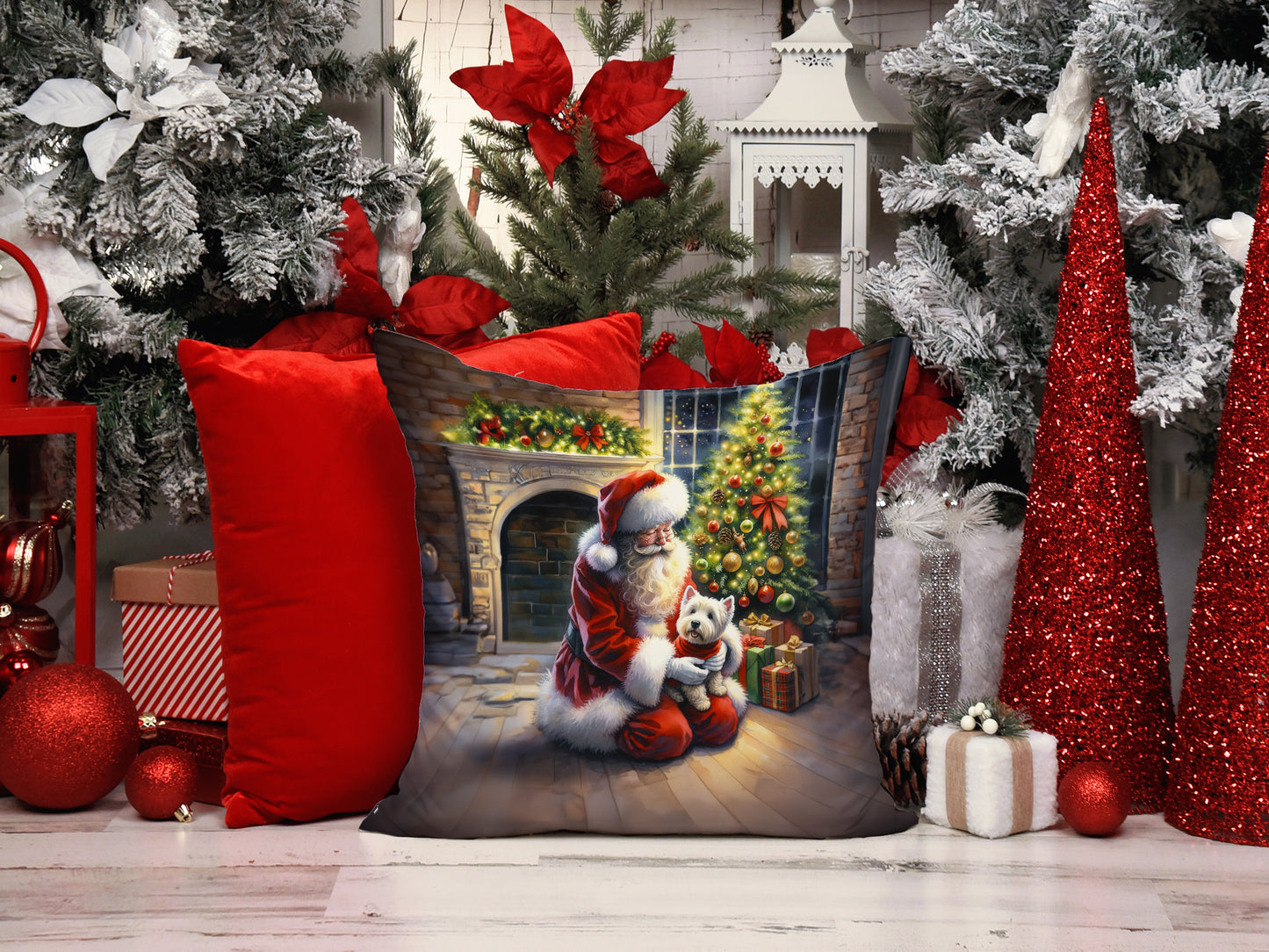 Westie and Santa Claus Throw Pillow