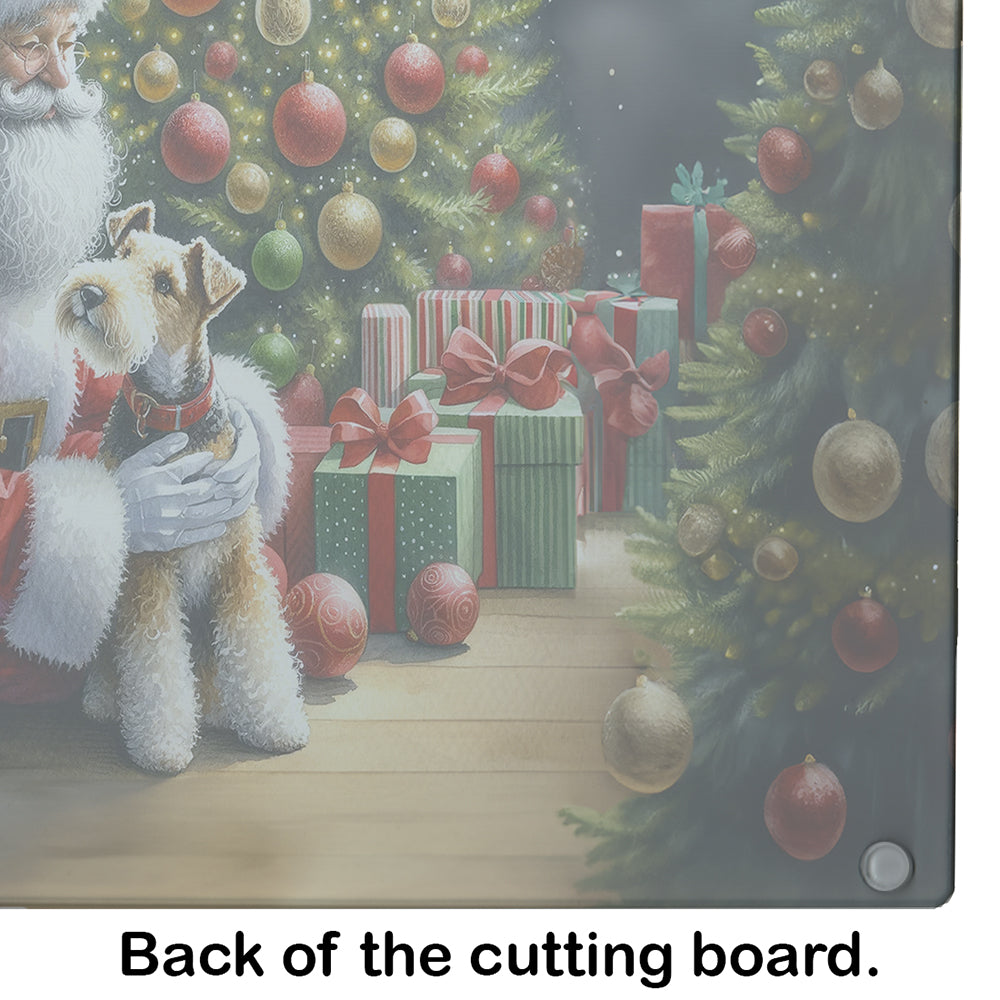 Fox Terrier and Santa Claus Glass Cutting Board