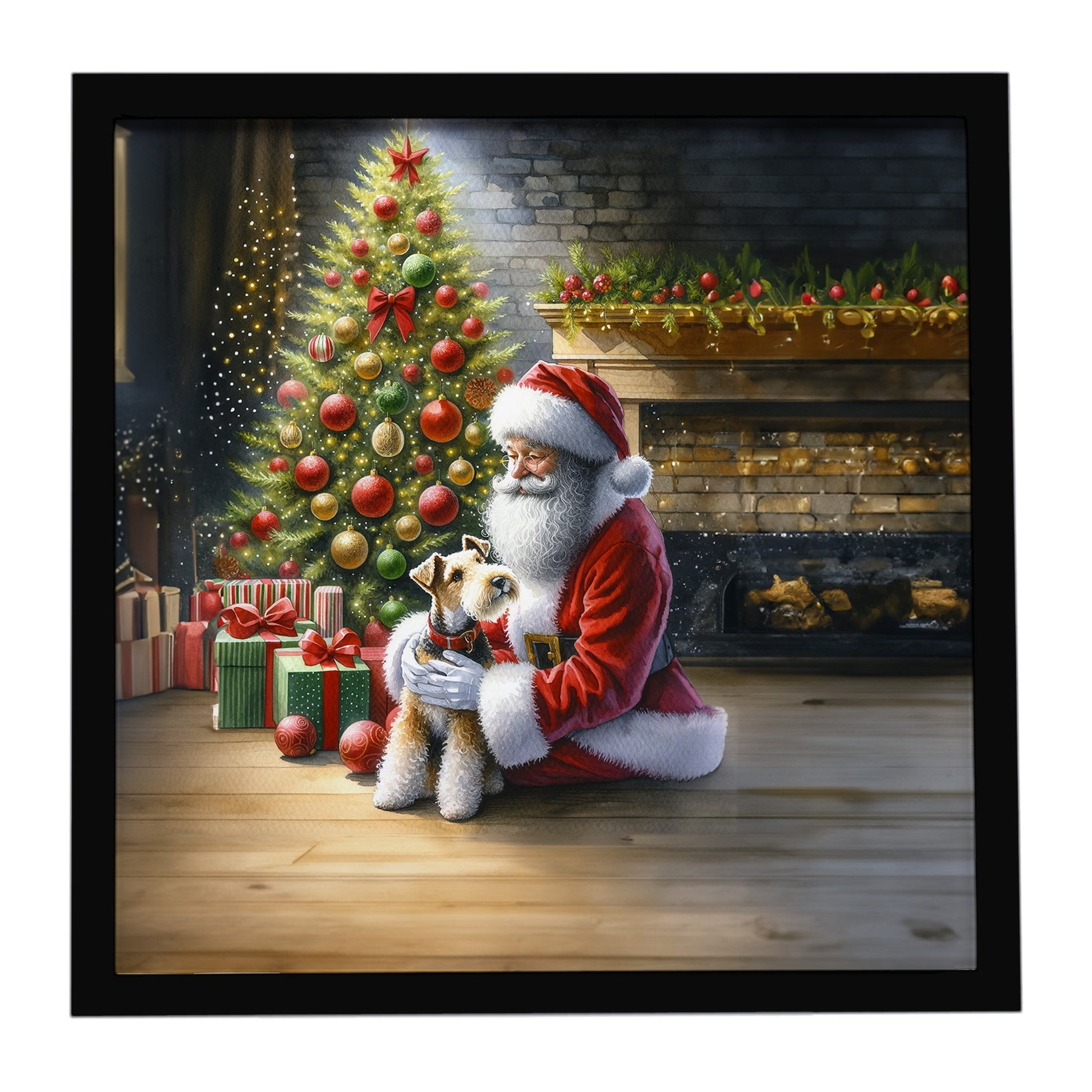 Buy this Fox Terrier and Santa Claus Framed Metal Print