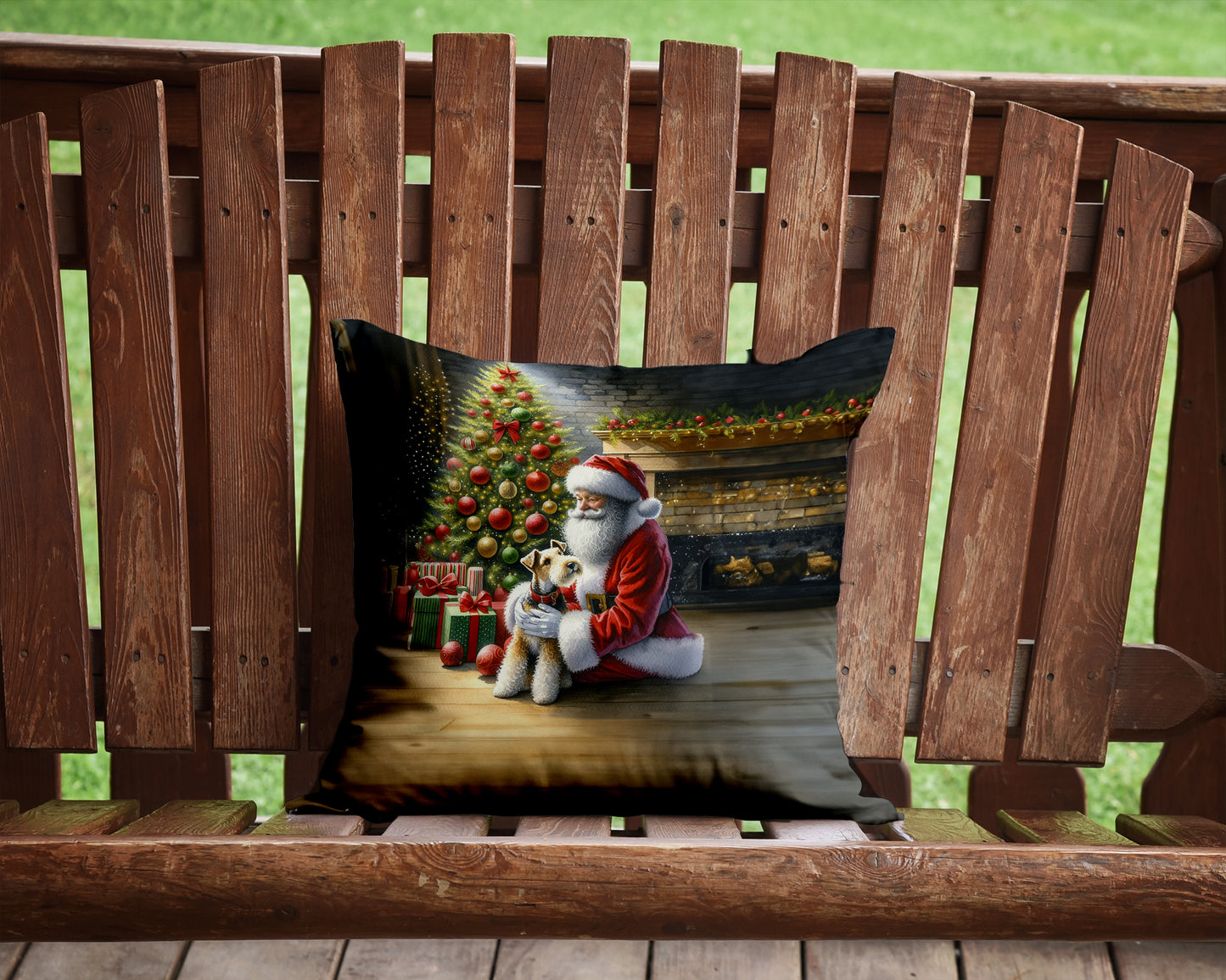 Fox Terrier and Santa Claus Throw Pillow