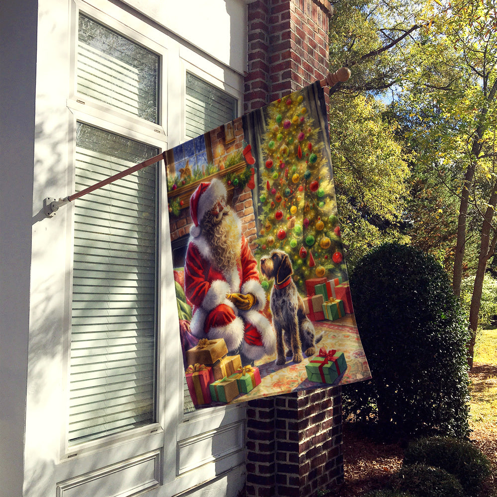 Wirehaired Pointing Griffon and Santa Claus House Flag