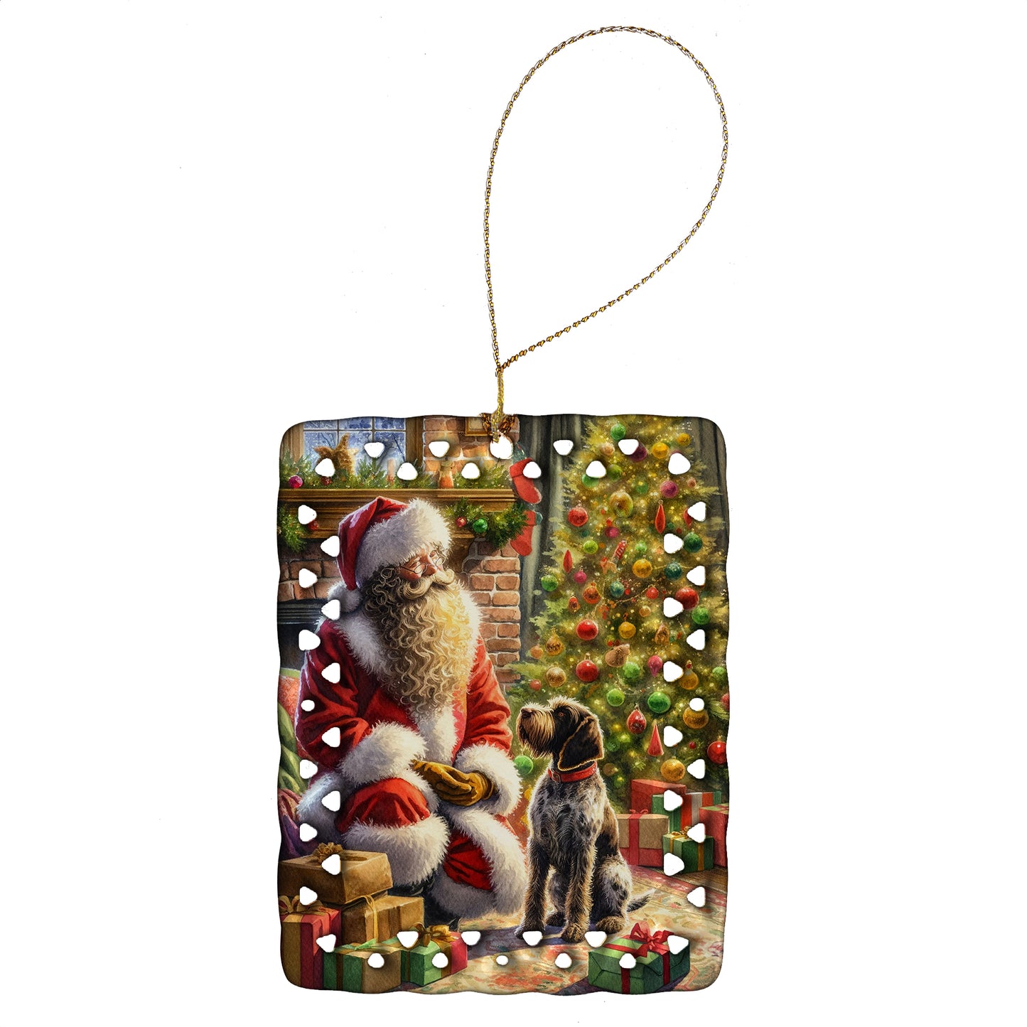 Buy this Wirehaired Pointing Griffon and Santa Claus Porcelain Ornament