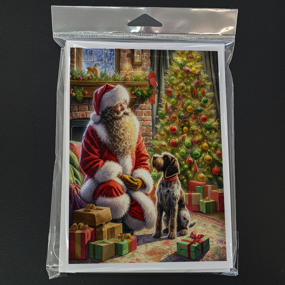 Wirehaired Pointing Griffon and Santa Claus Greeting Cards Pack of 8