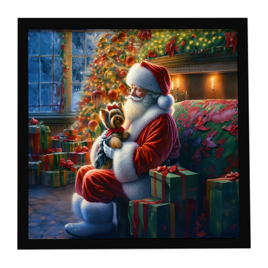 Buy this Yorkshire Terrier Yorkie and Santa Claus Framed Metal Print