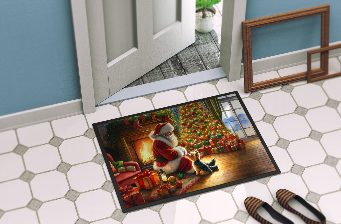 Yorkshire Terrier Yorkie and Santa Claus Doormat