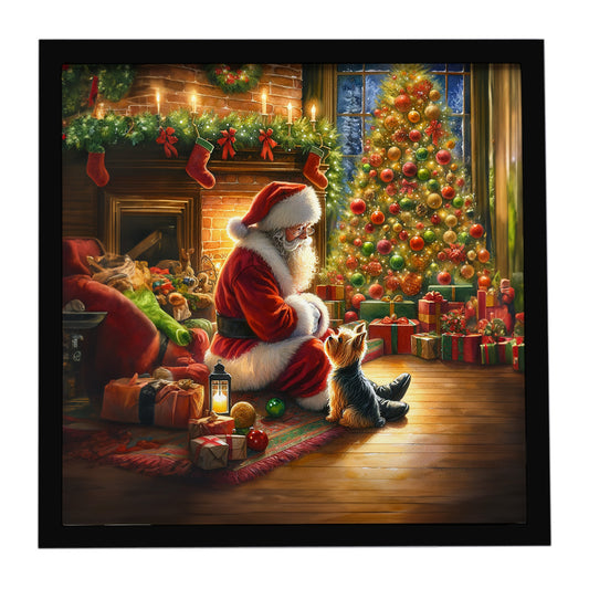 Buy this Yorkshire Terrier Yorkie and Santa Claus Framed Metal Print