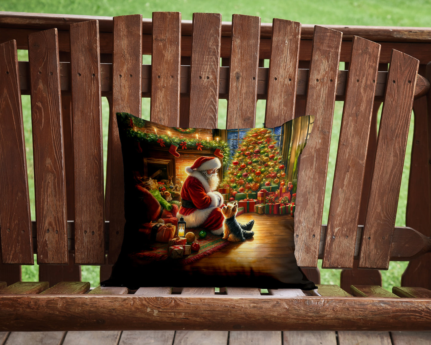 Yorkshire Terrier Yorkie and Santa Claus Throw Pillow