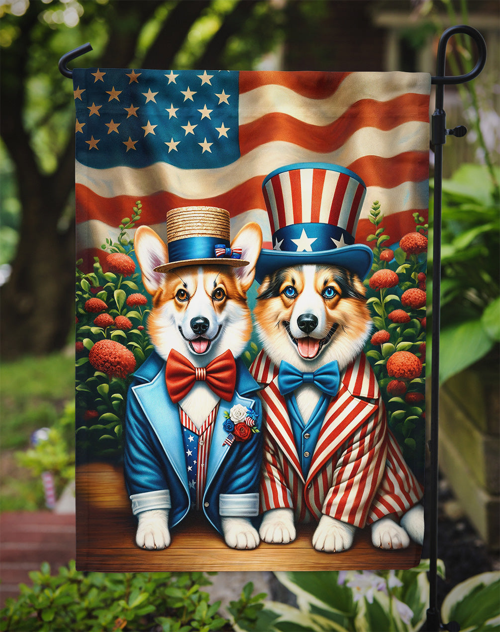 All American Corgi Garden Flag