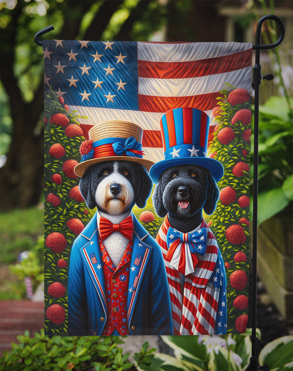 All American Portuguese Water Dog Garden Flag