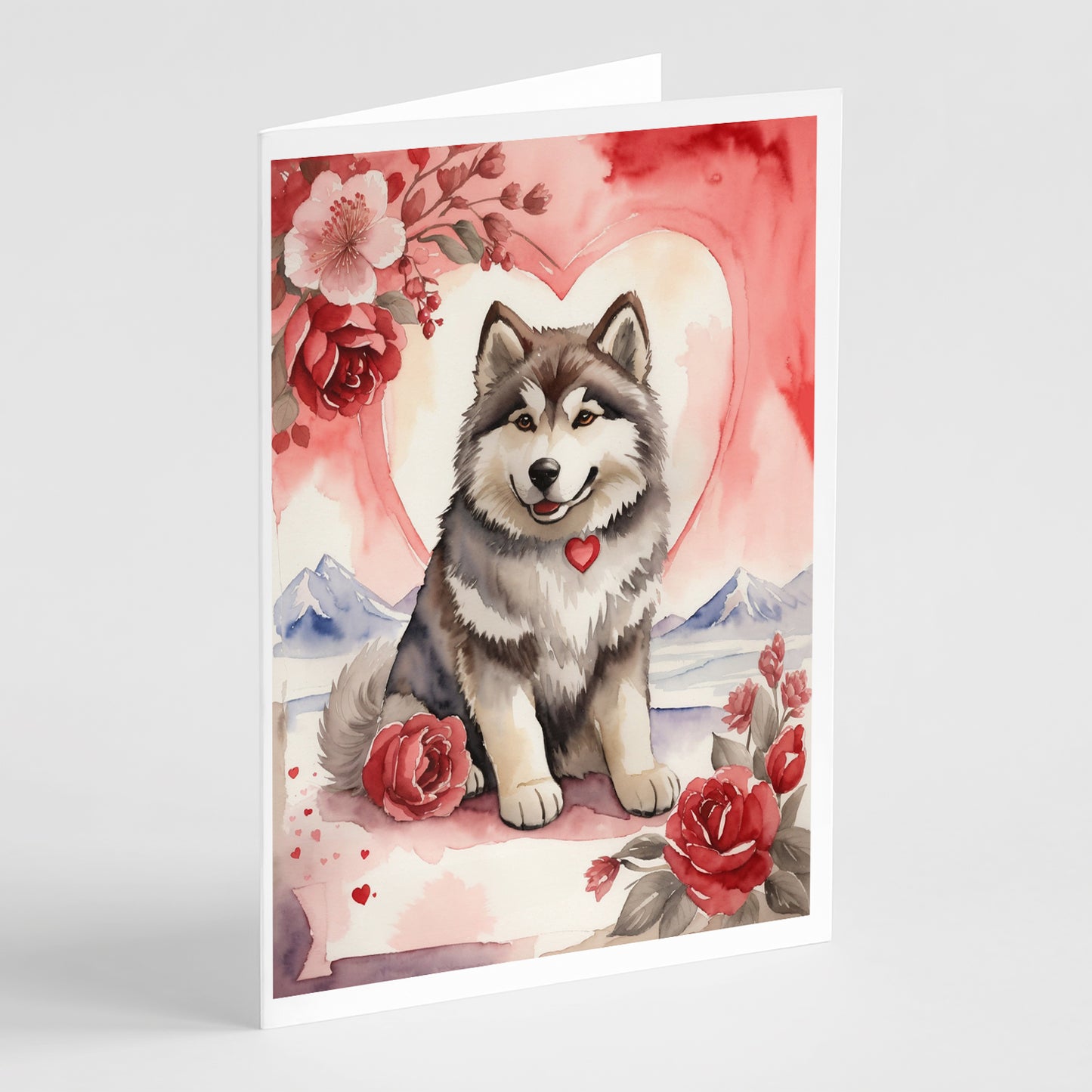 Buy this Alaskan Malamute Valentine Roses Greeting Cards Pack of 8