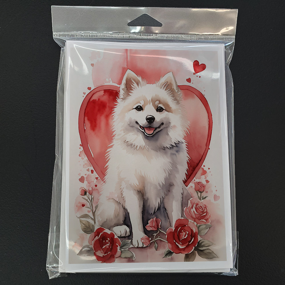 American Eskimo Valentine Roses Greeting Cards Pack of 8