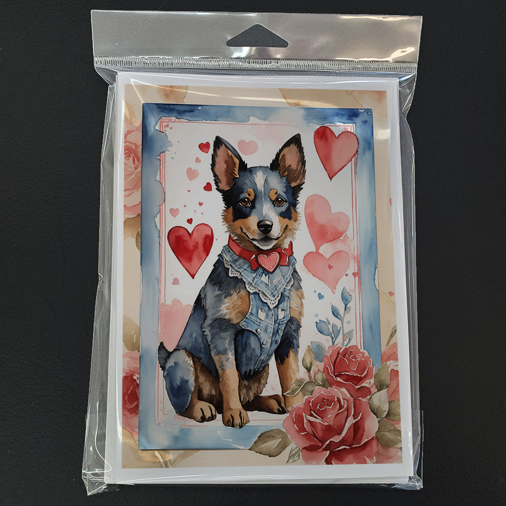 Australian Cattle Dog Valentine Roses Greeting Cards Pack of 8