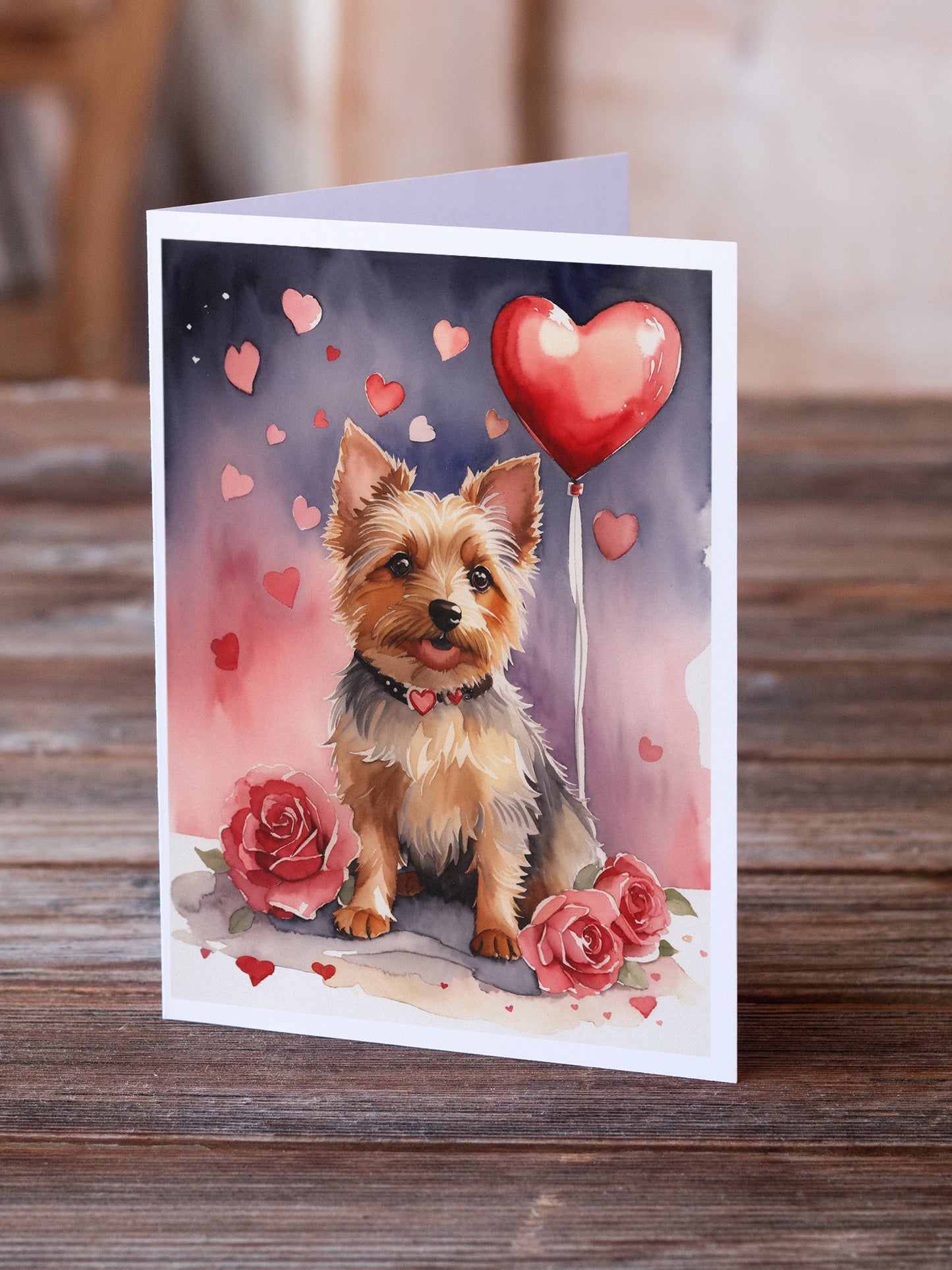 Australian Terrier Valentine Roses Greeting Cards Pack of 8