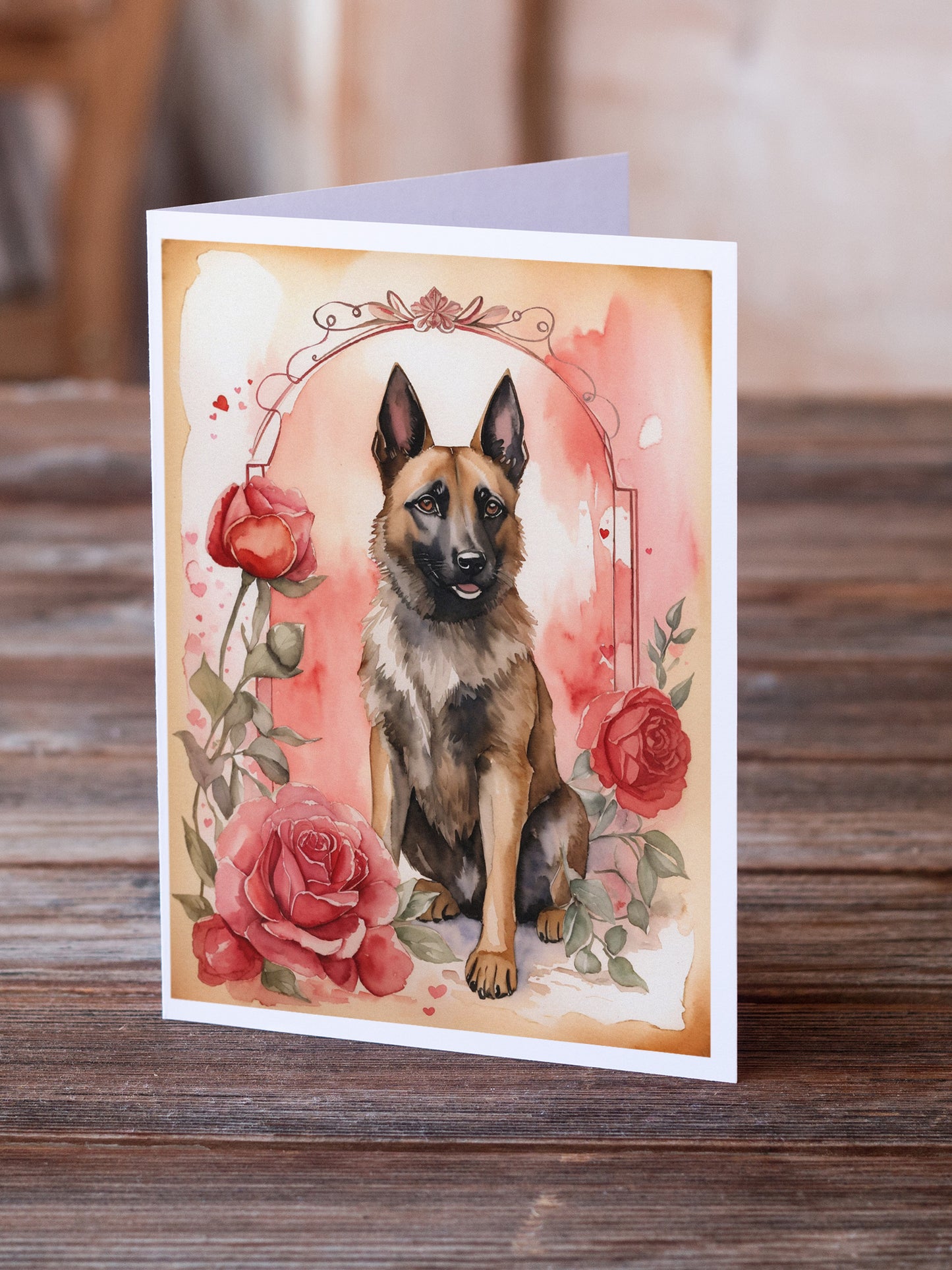 Belgian Malinois Valentine Roses Greeting Cards Pack of 8