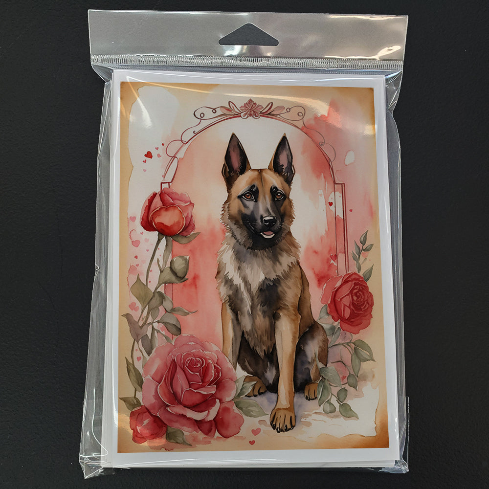 Belgian Malinois Valentine Roses Greeting Cards Pack of 8