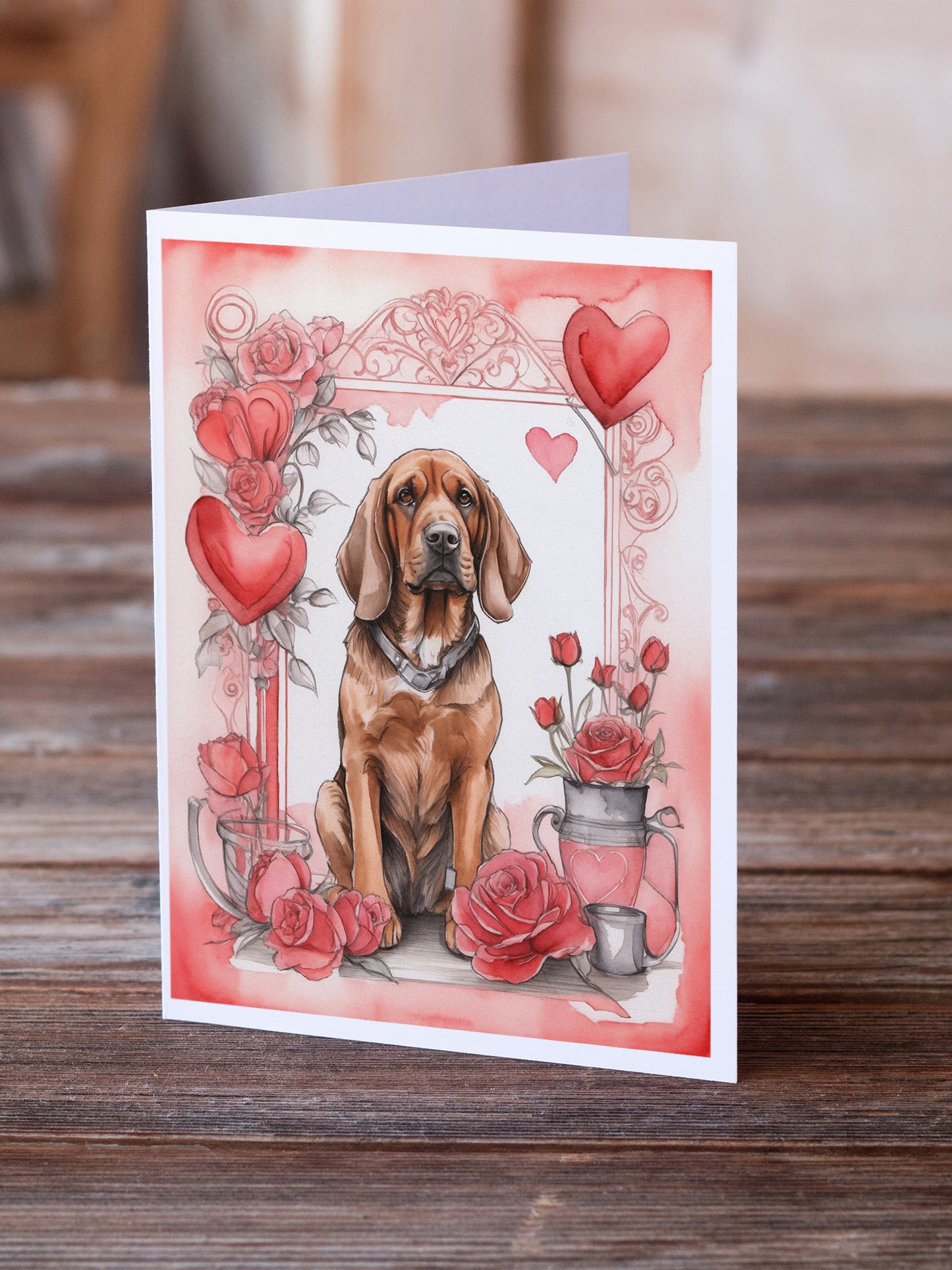 Bloodhound Valentine Roses Greeting Cards Pack of 8