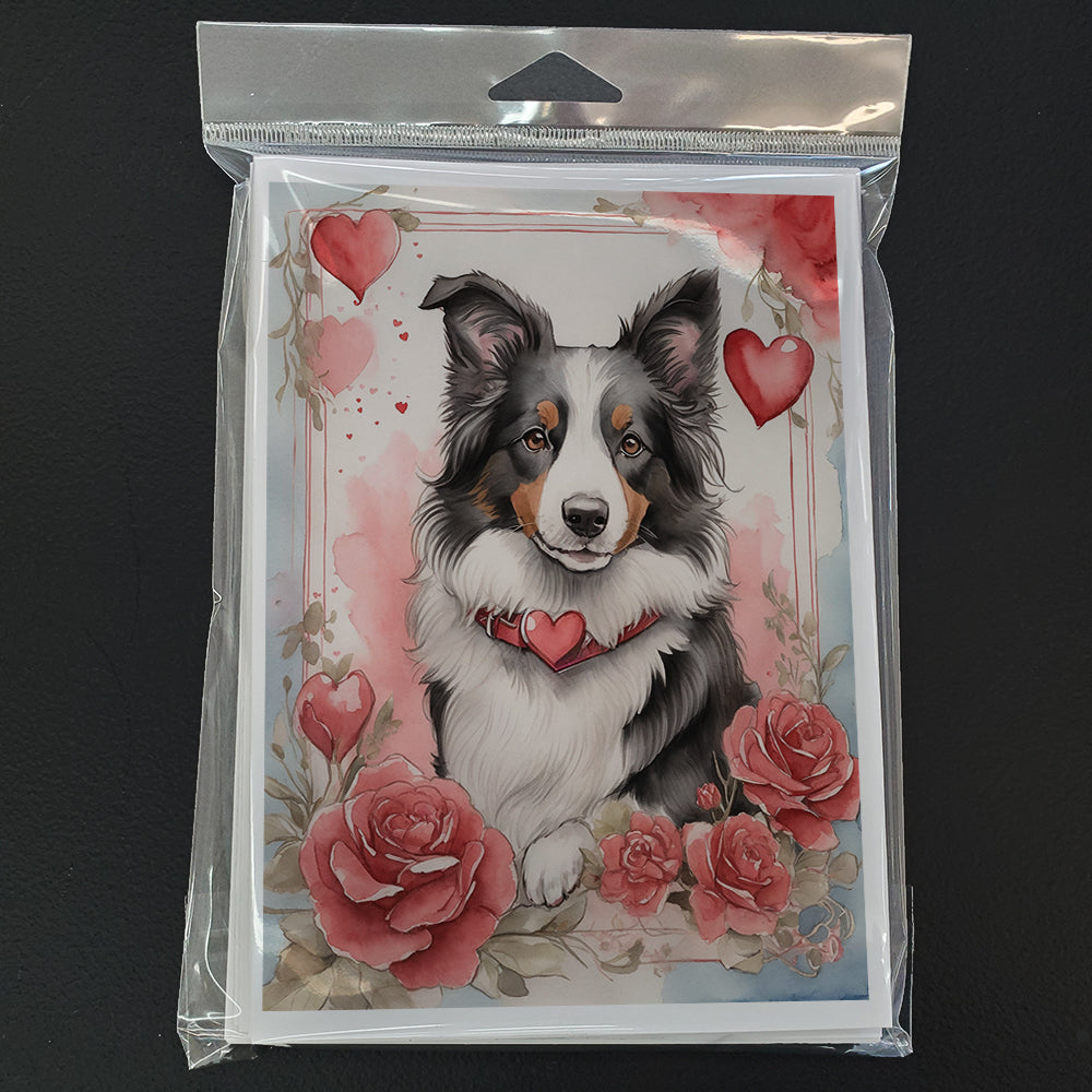 Border Collie Valentine Roses Greeting Cards Pack of 8