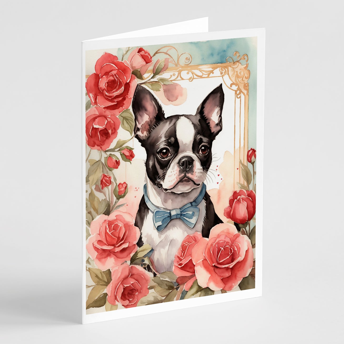 Buy this Boston Terrier Valentine Roses Greeting Cards Pack of 8