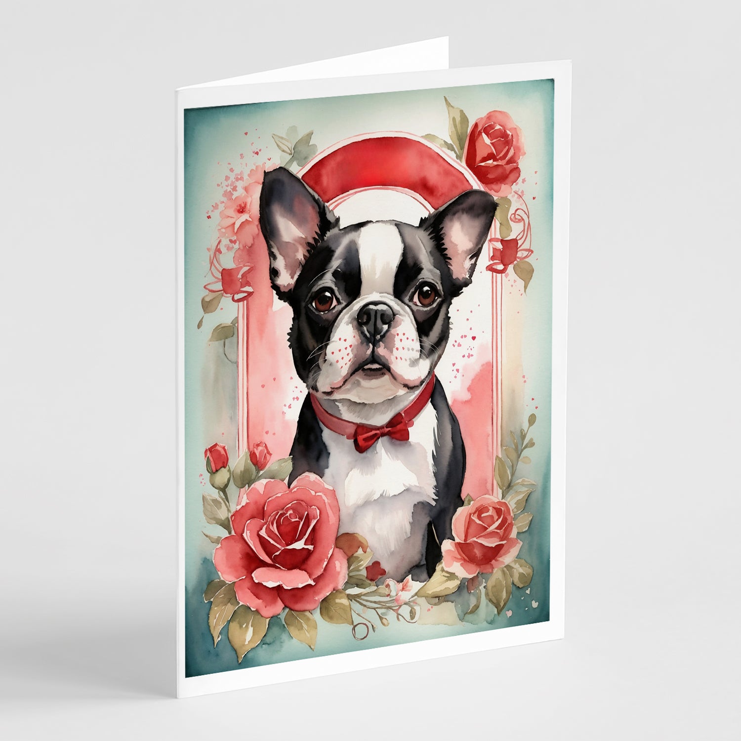 Buy this Boston Terrier Valentine Roses Greeting Cards Pack of 8