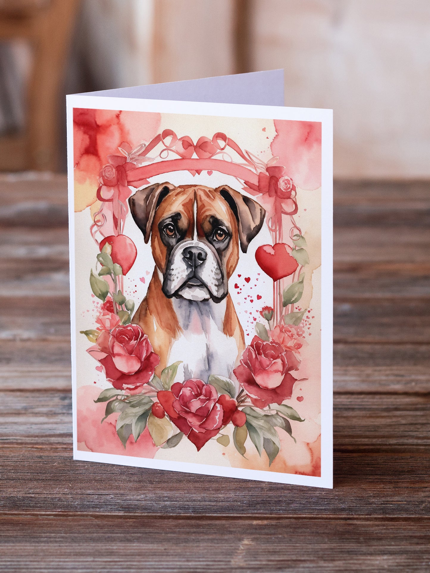 Boxer Valentine Roses Greeting Cards Pack of 8