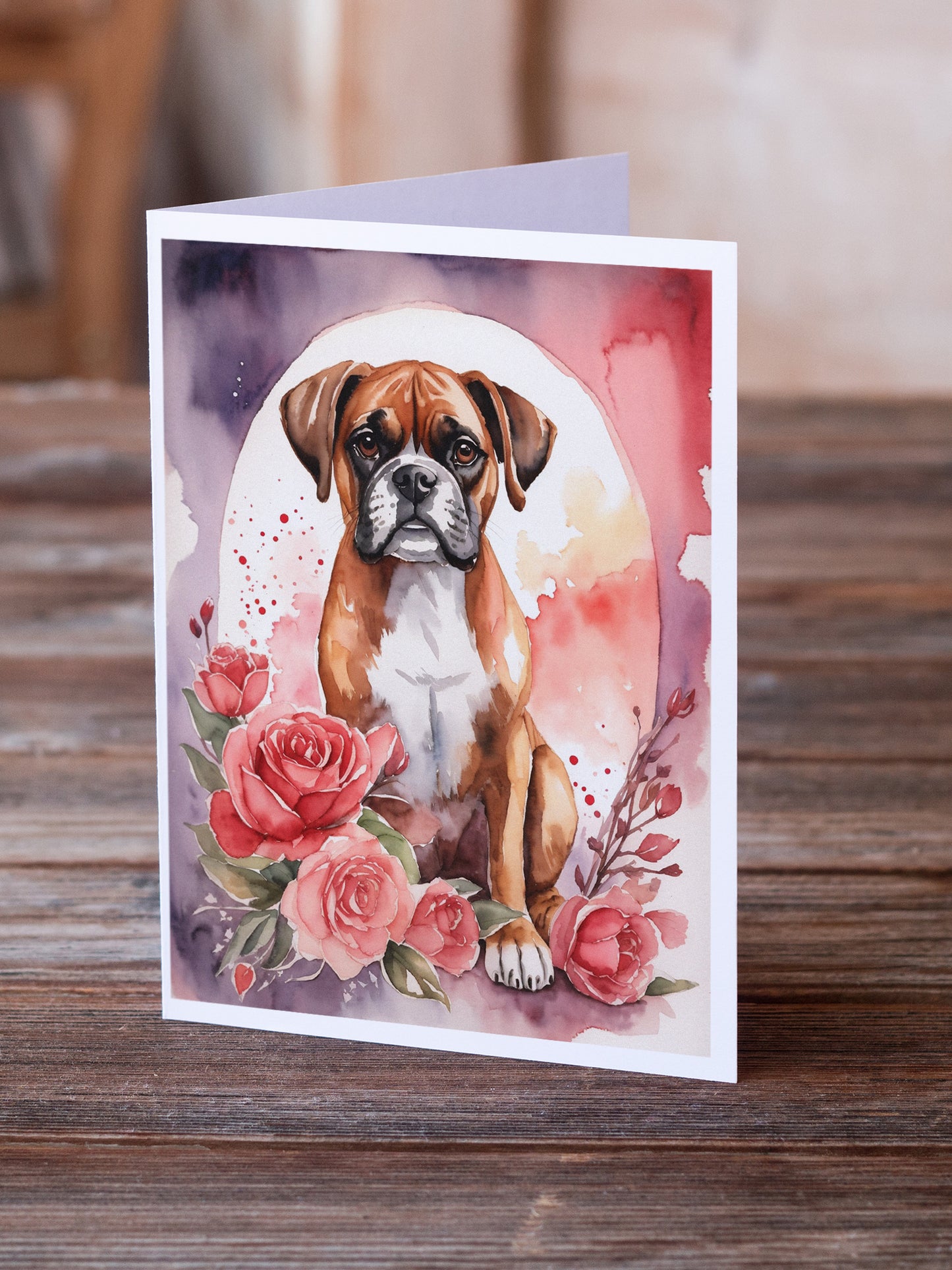 Boxer Valentine Roses Greeting Cards Pack of 8