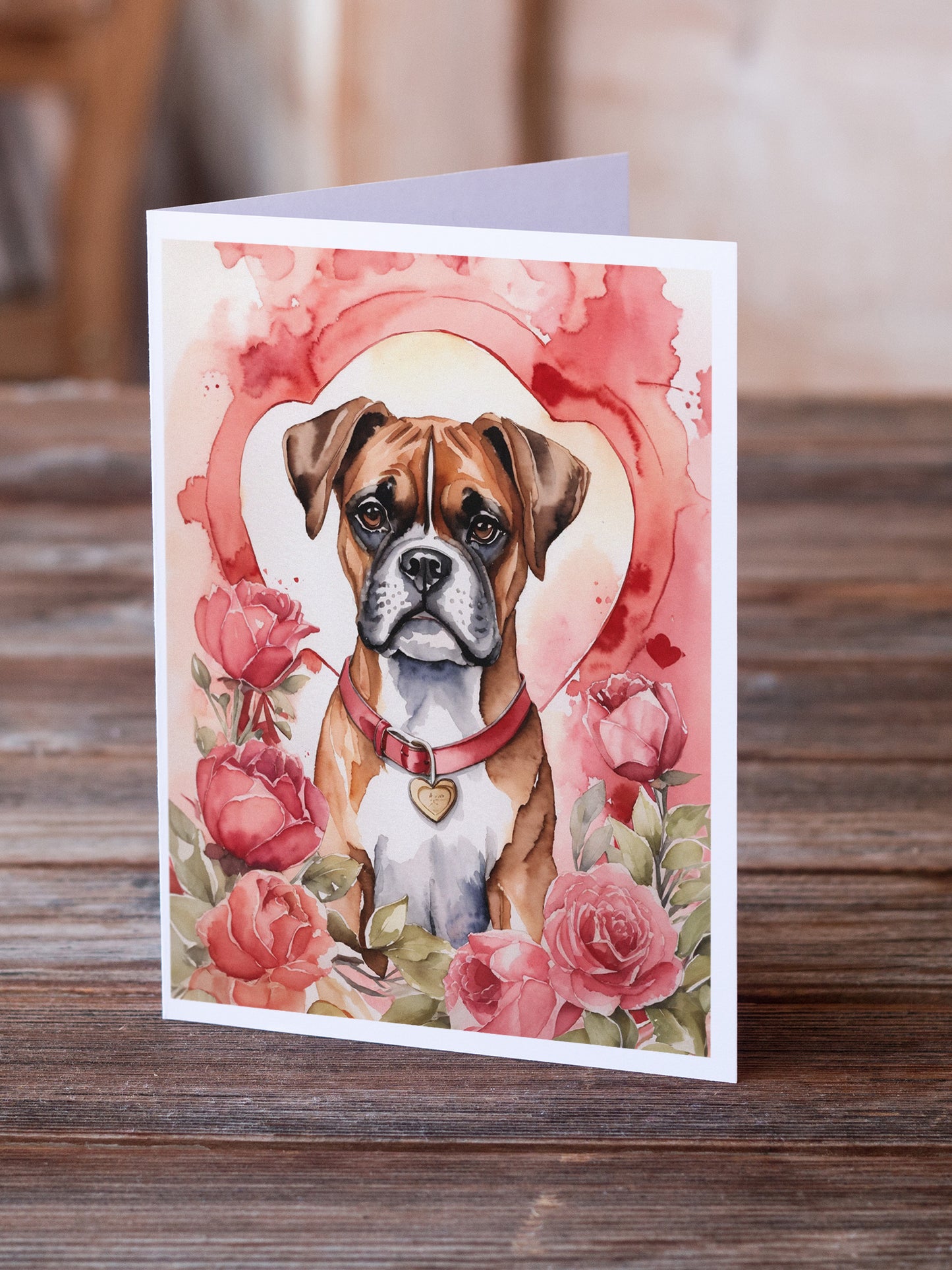 Boxer Valentine Roses Greeting Cards Pack of 8