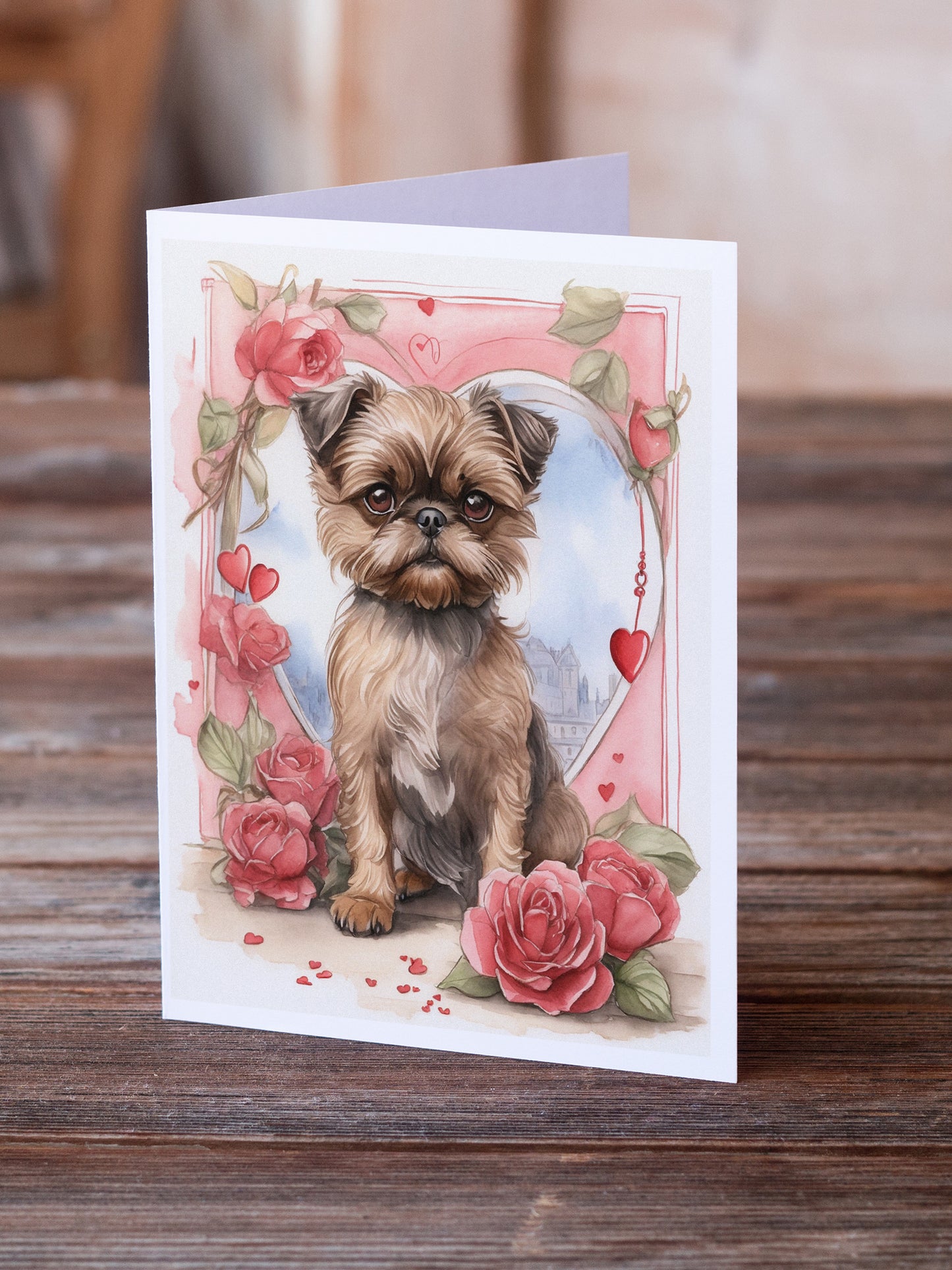 Brussels Griffon Valentine Roses Greeting Cards Pack of 8