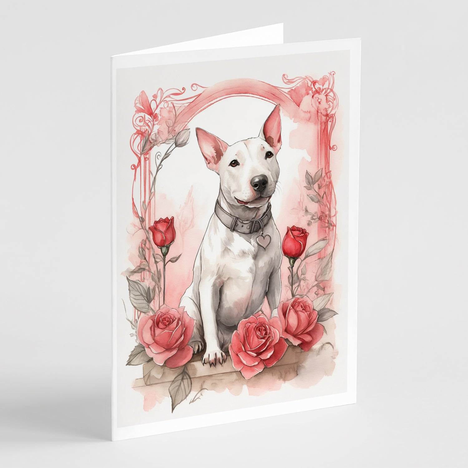 Buy this Bull Terrier Valentine Roses Greeting Cards Pack of 8