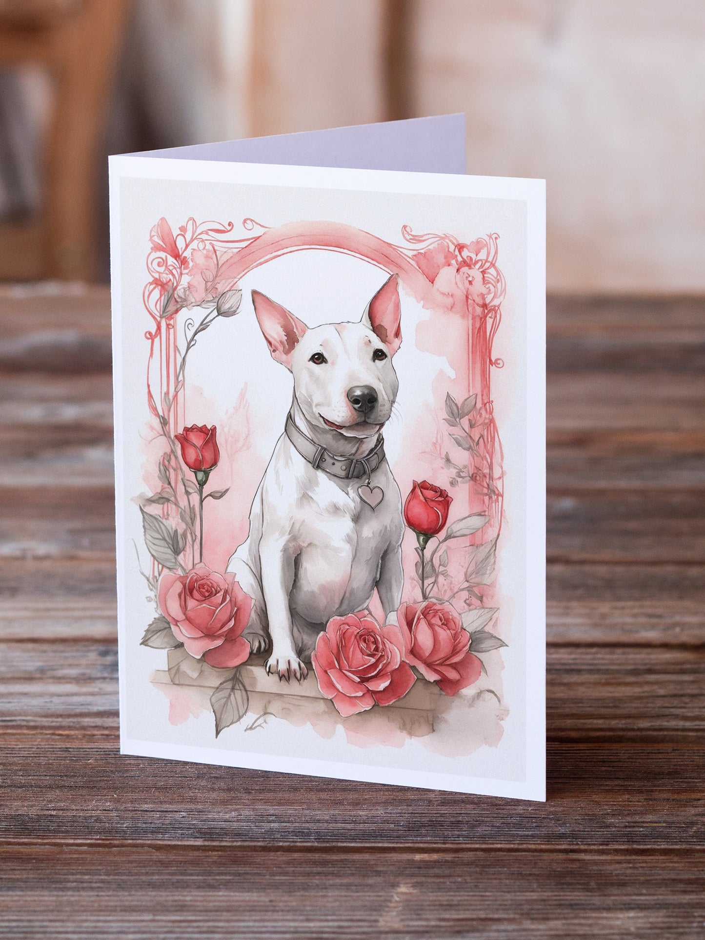 Bull Terrier Valentine Roses Greeting Cards Pack of 8