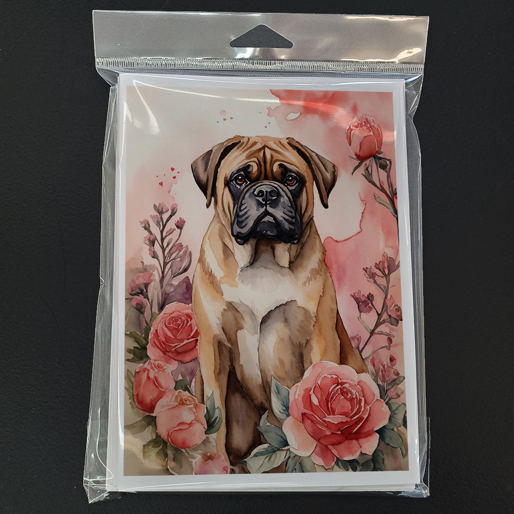 Bullmastiff Valentine Roses Greeting Cards Pack of 8