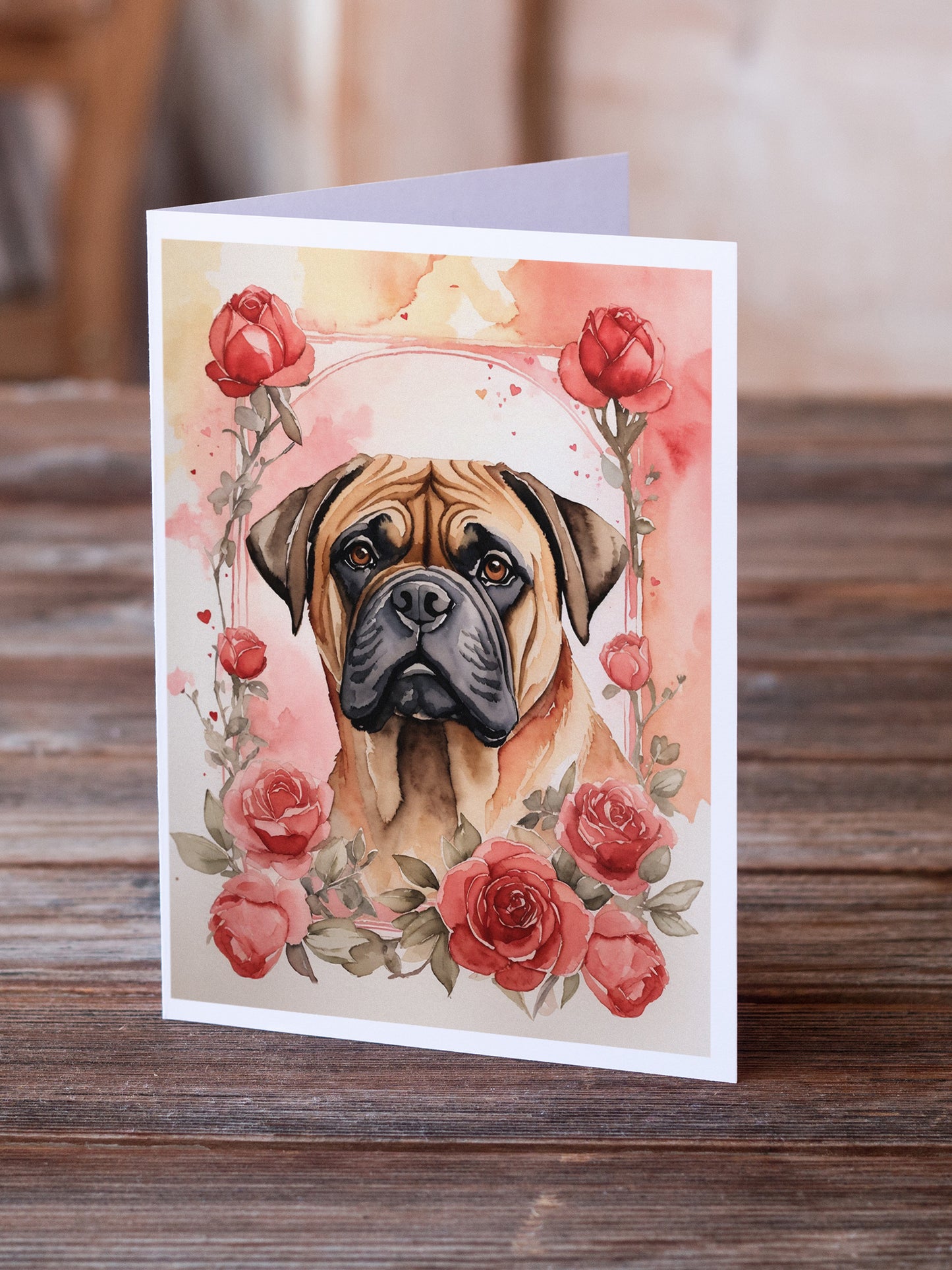 Bullmastiff Valentine Roses Greeting Cards Pack of 8