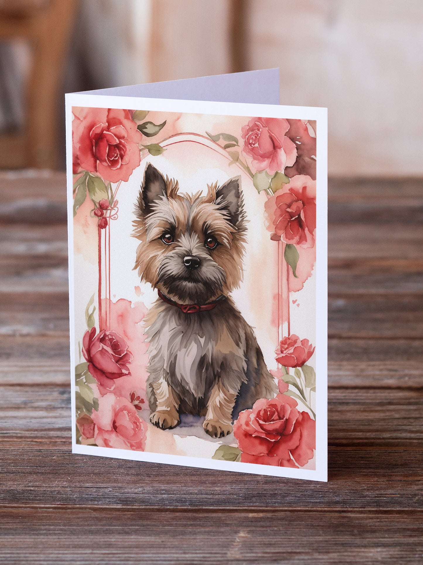 Cairn Terrier Valentine Roses Greeting Cards Pack of 8