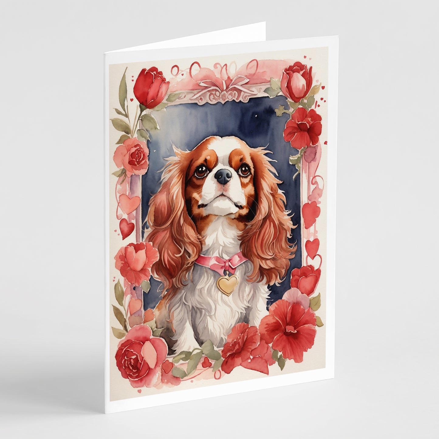 Buy this Cavalier Spaniel Valentine Roses Greeting Cards Pack of 8