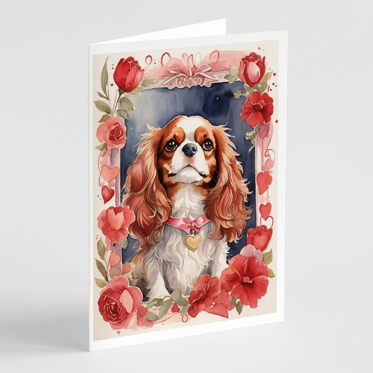 Buy this Cavalier Spaniel Valentine Roses Greeting Cards Pack of 8