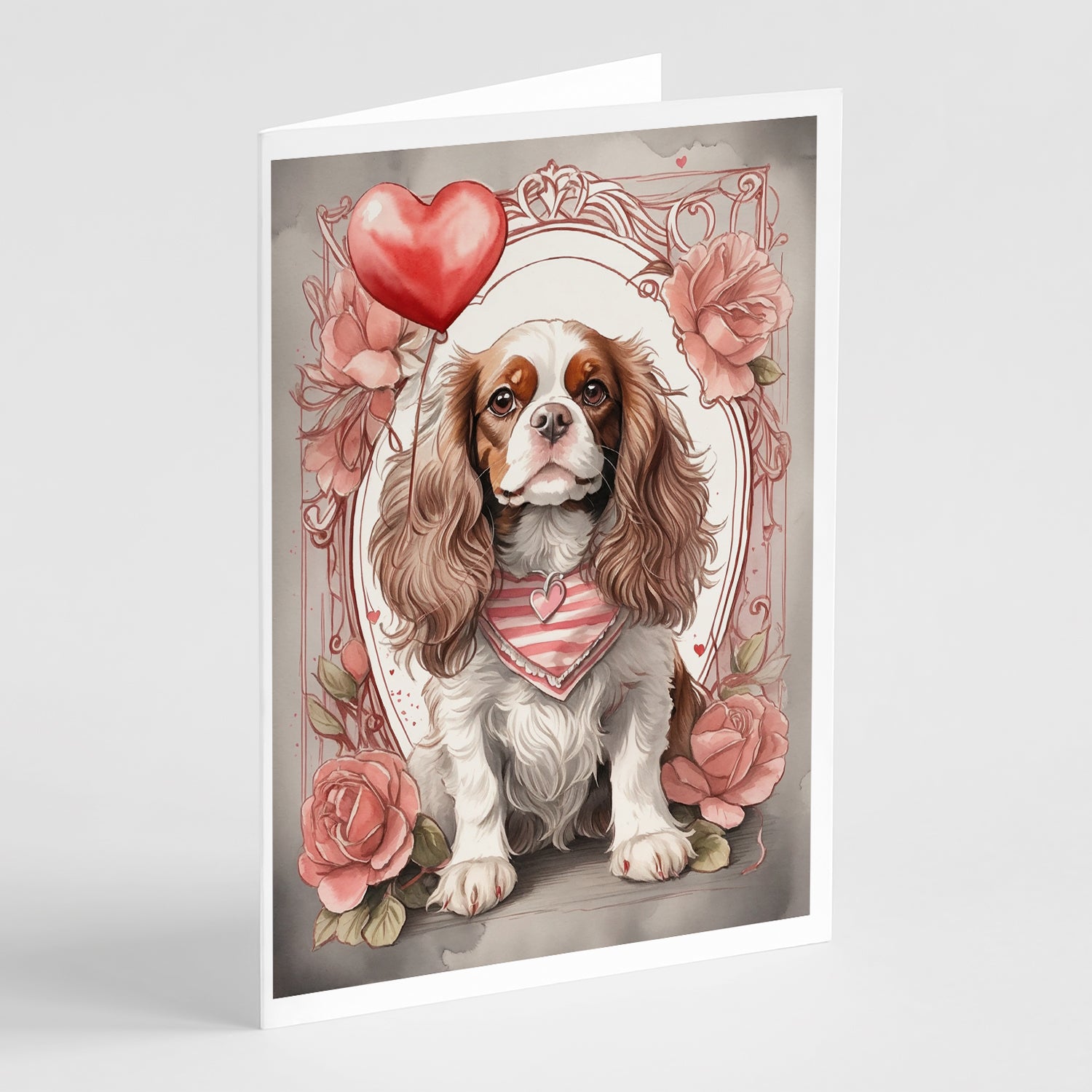 Buy this Cavalier Spaniel Valentine Roses Greeting Cards Pack of 8