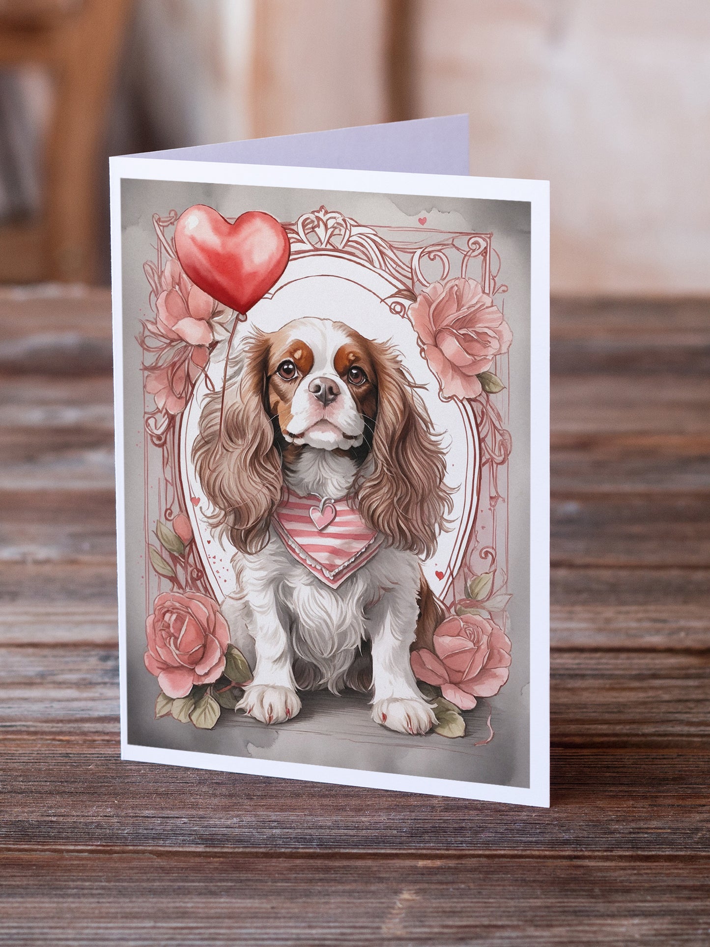 Cavalier Spaniel Valentine Roses Greeting Cards Pack of 8