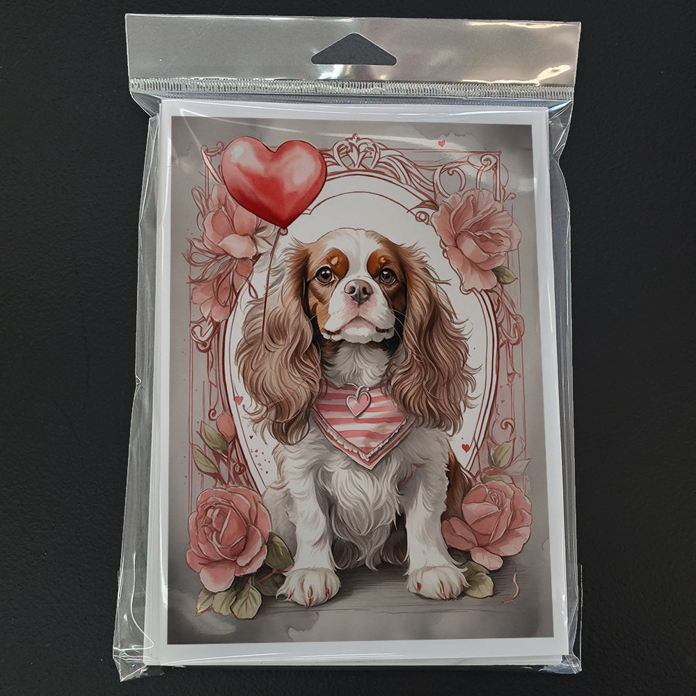 Cavalier Spaniel Valentine Roses Greeting Cards Pack of 8