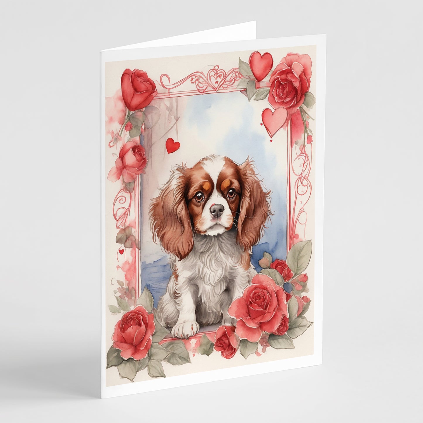 Buy this Cavalier Spaniel Valentine Roses Greeting Cards Pack of 8