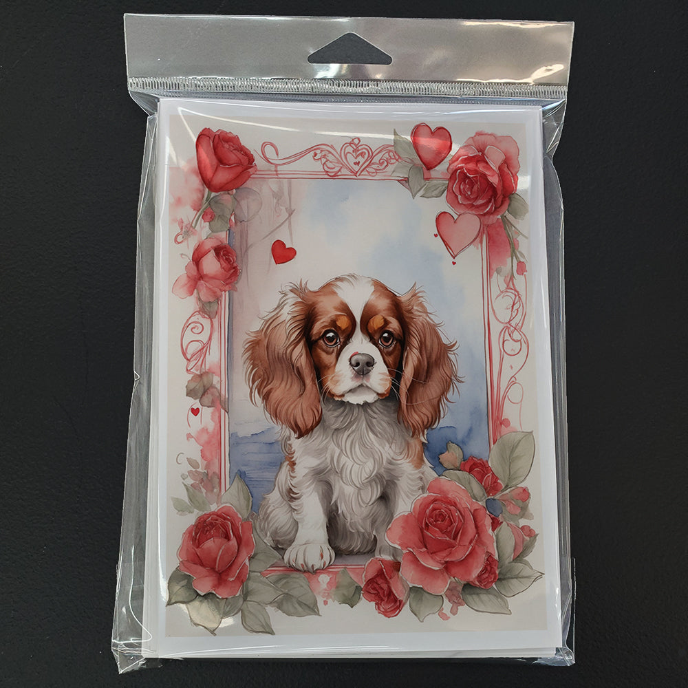 Cavalier Spaniel Valentine Roses Greeting Cards Pack of 8