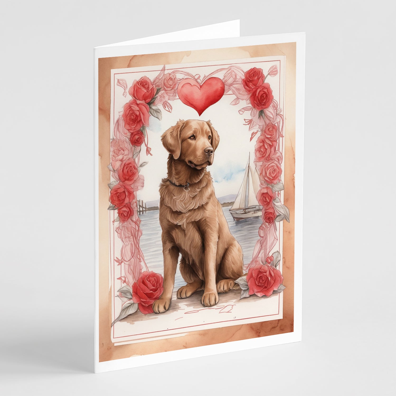 Buy this Chesapeake Bay Retriever Valentine Roses Greeting Cards Pack of 8