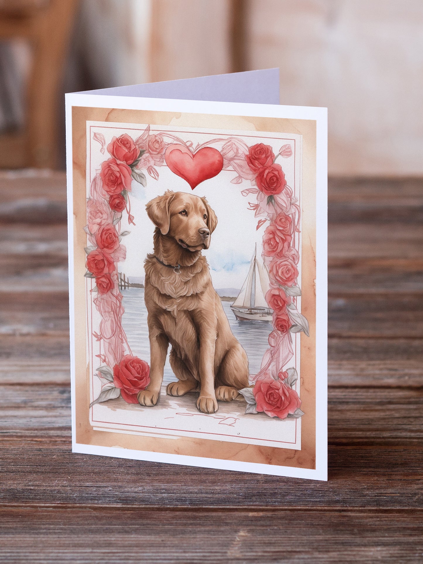 Chesapeake Bay Retriever Valentine Roses Greeting Cards Pack of 8