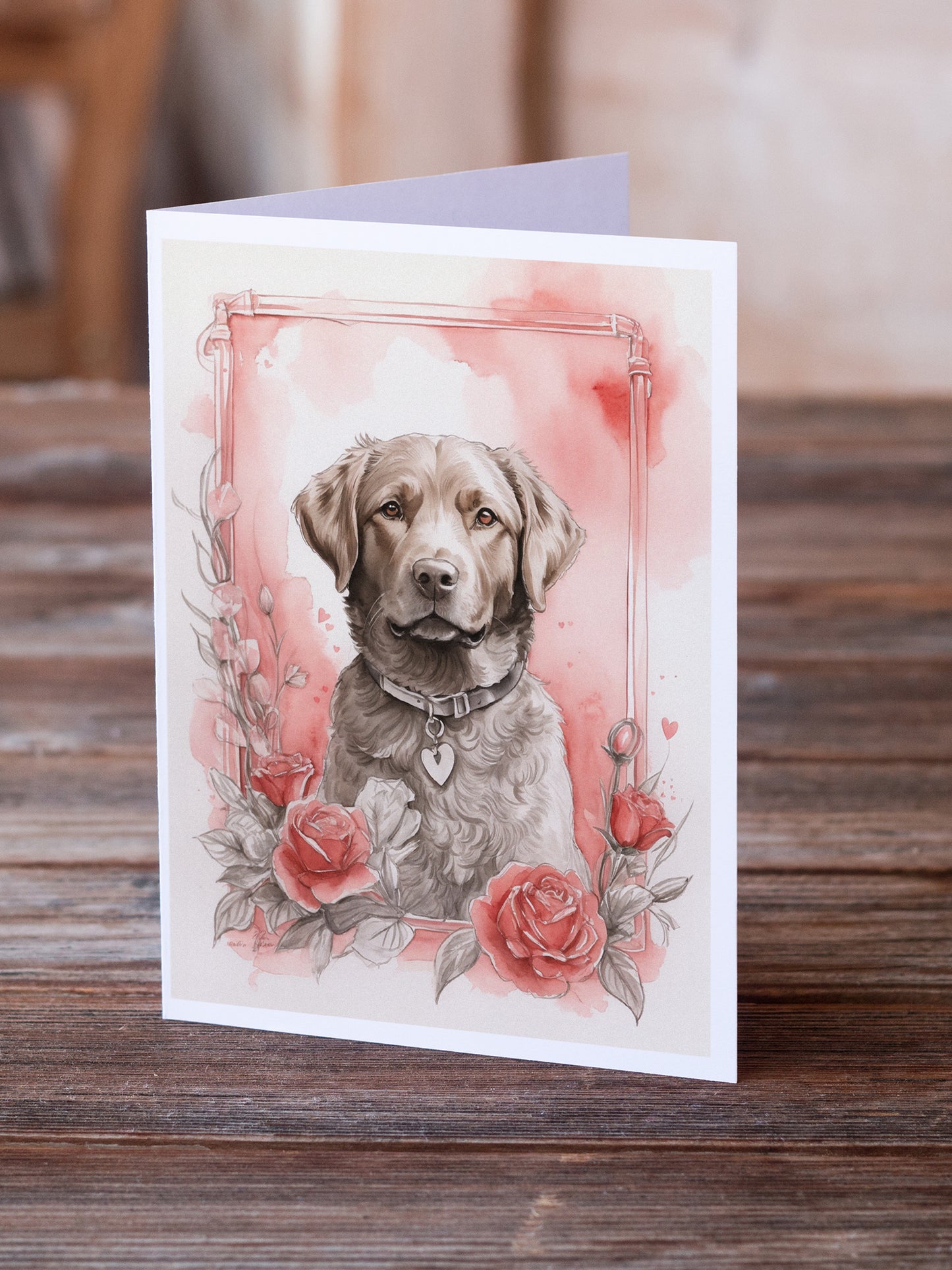 Chesapeake Bay Retriever Valentine Roses Greeting Cards Pack of 8