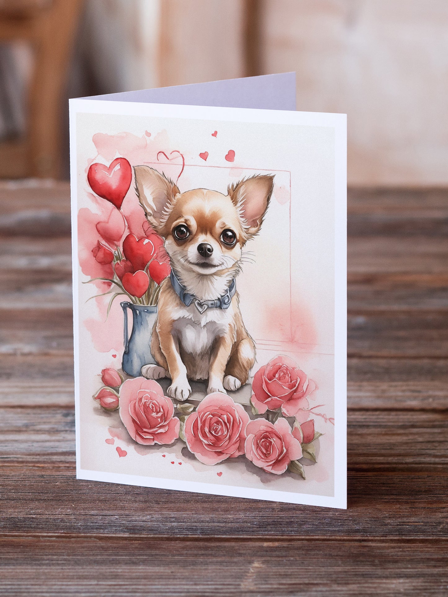 Chihuahua Valentine Roses Greeting Cards Pack of 8