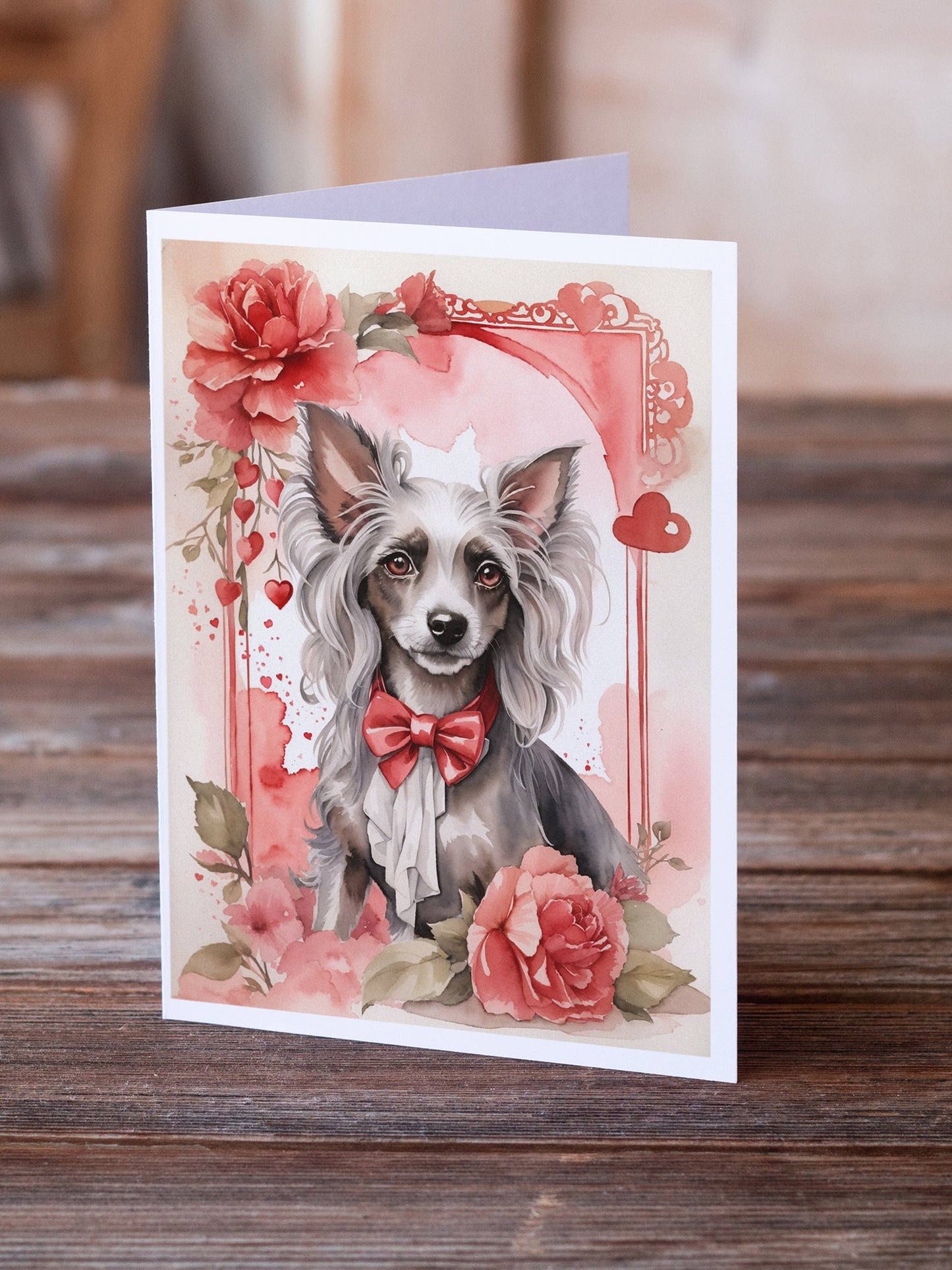 Chinese Crested Valentine Roses Greeting Cards Pack of 8