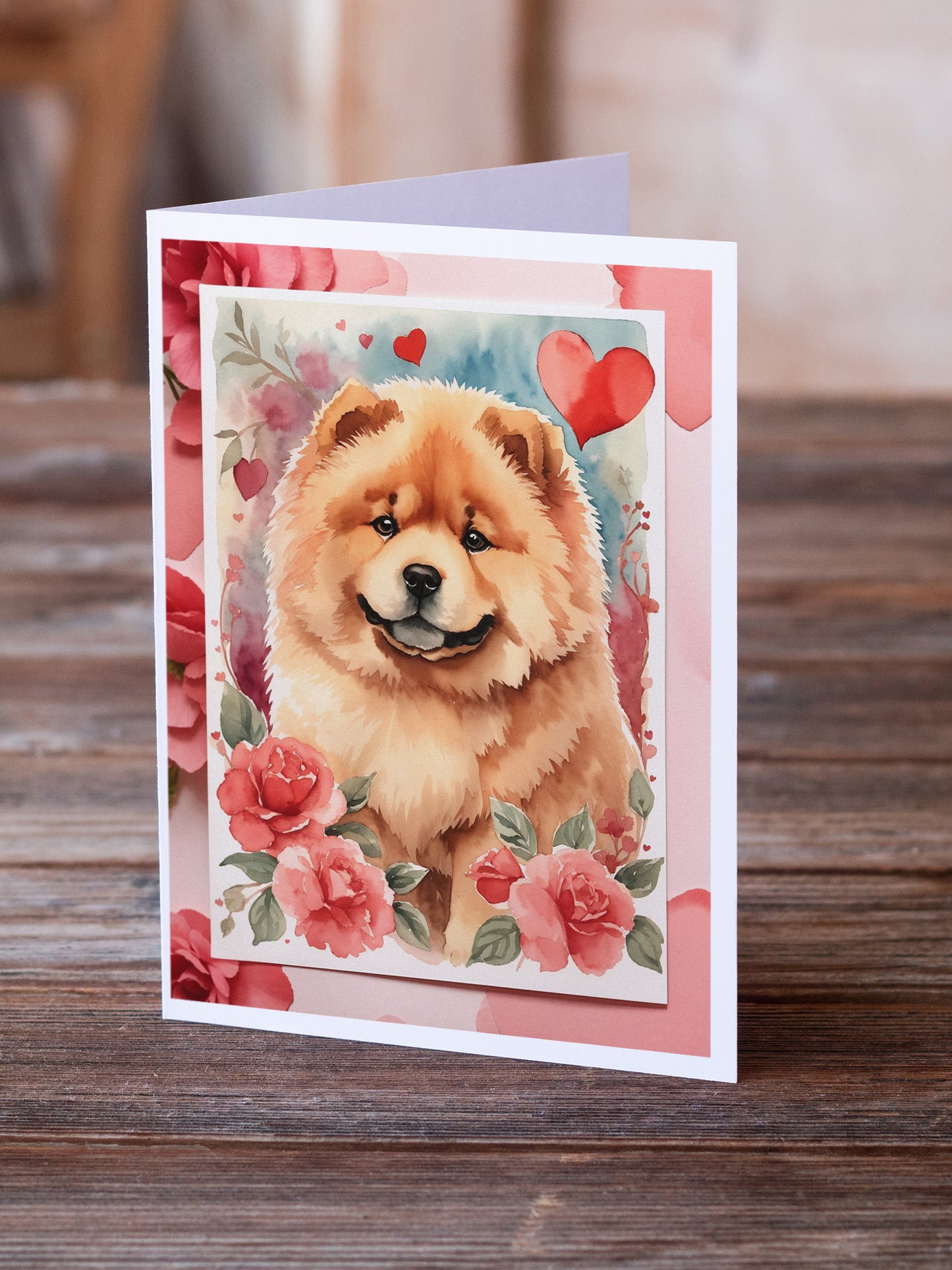 Chow Chow Valentine Roses Greeting Cards Pack of 8