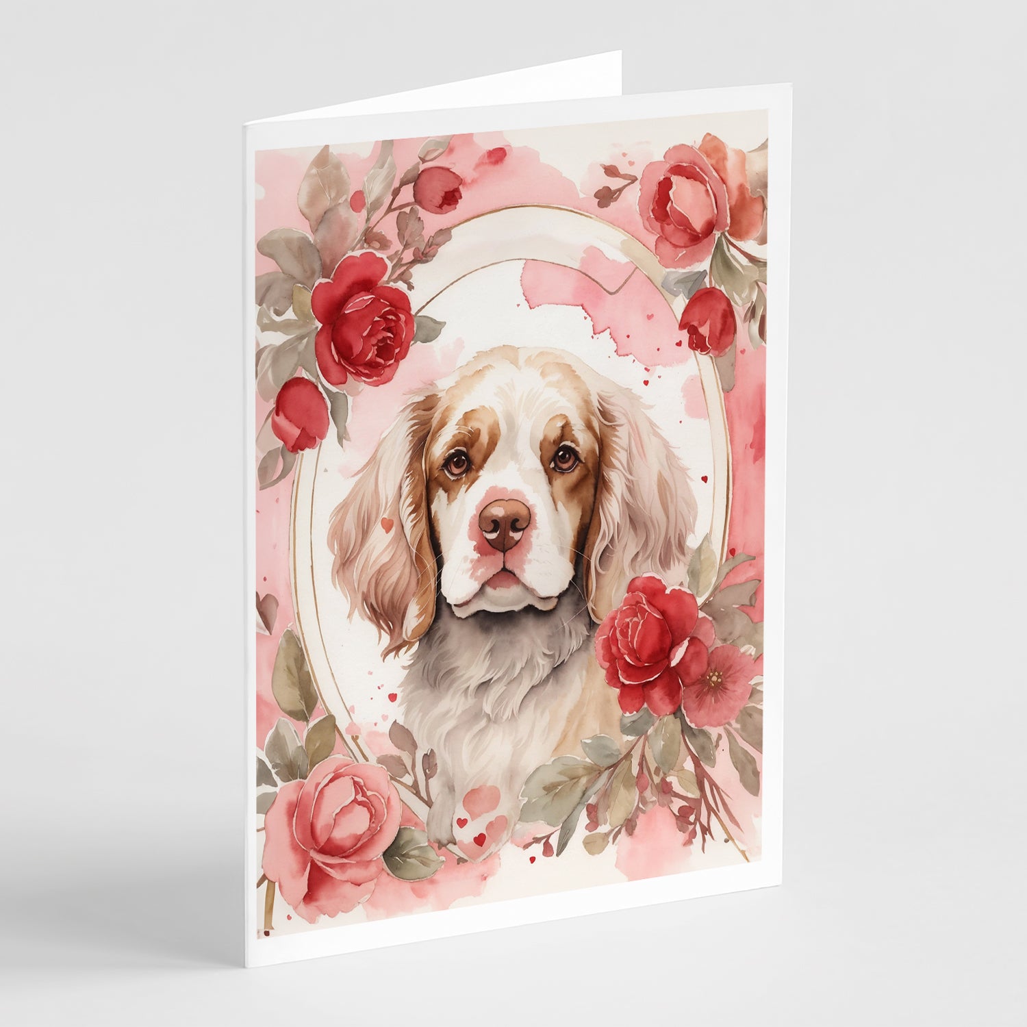 Buy this Clumber Spaniel Valentine Roses Greeting Cards Pack of 8