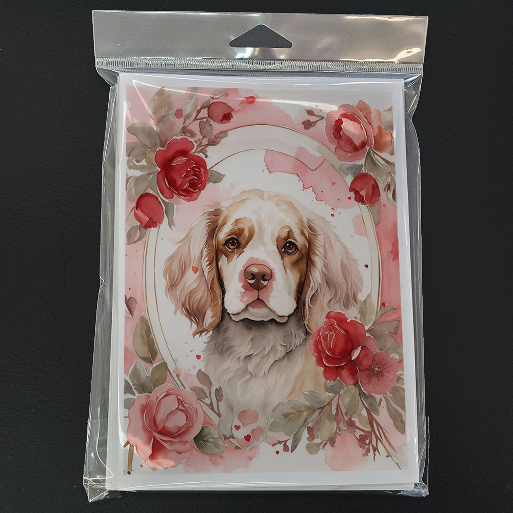 Clumber Spaniel Valentine Roses Greeting Cards Pack of 8